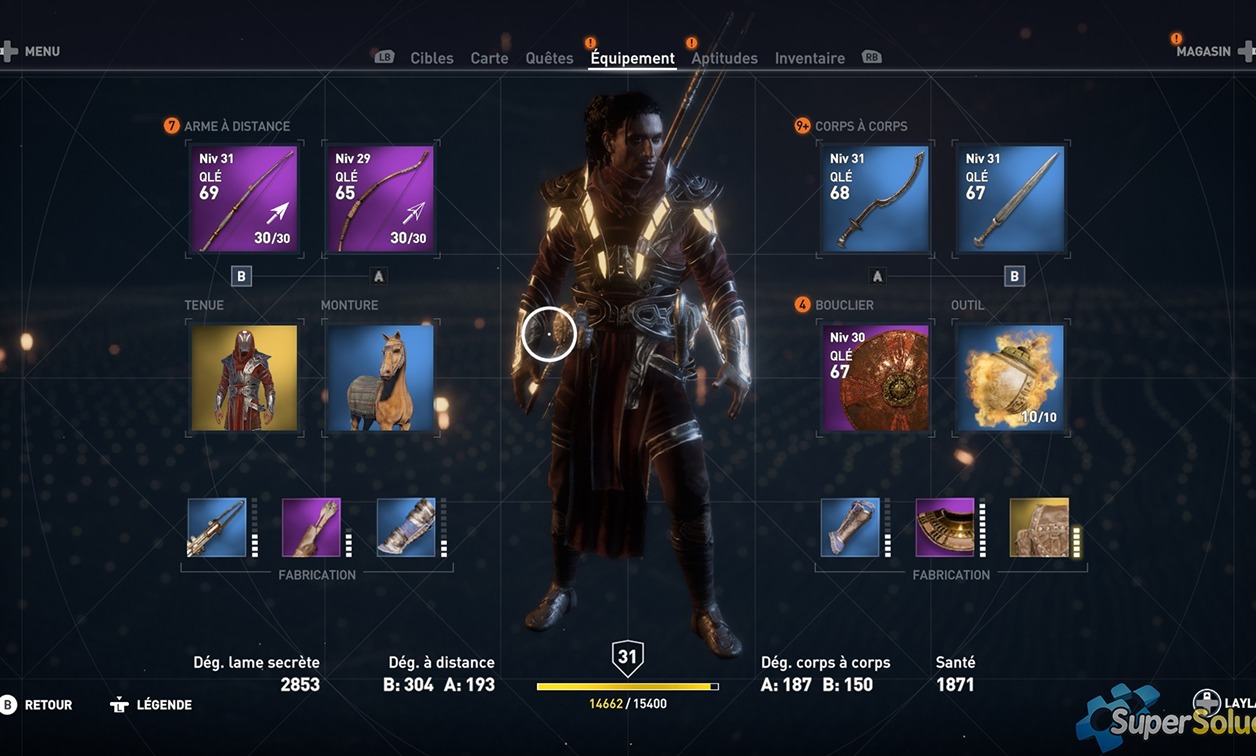 Menu d’équipement d’Assassin’s Creed Origins